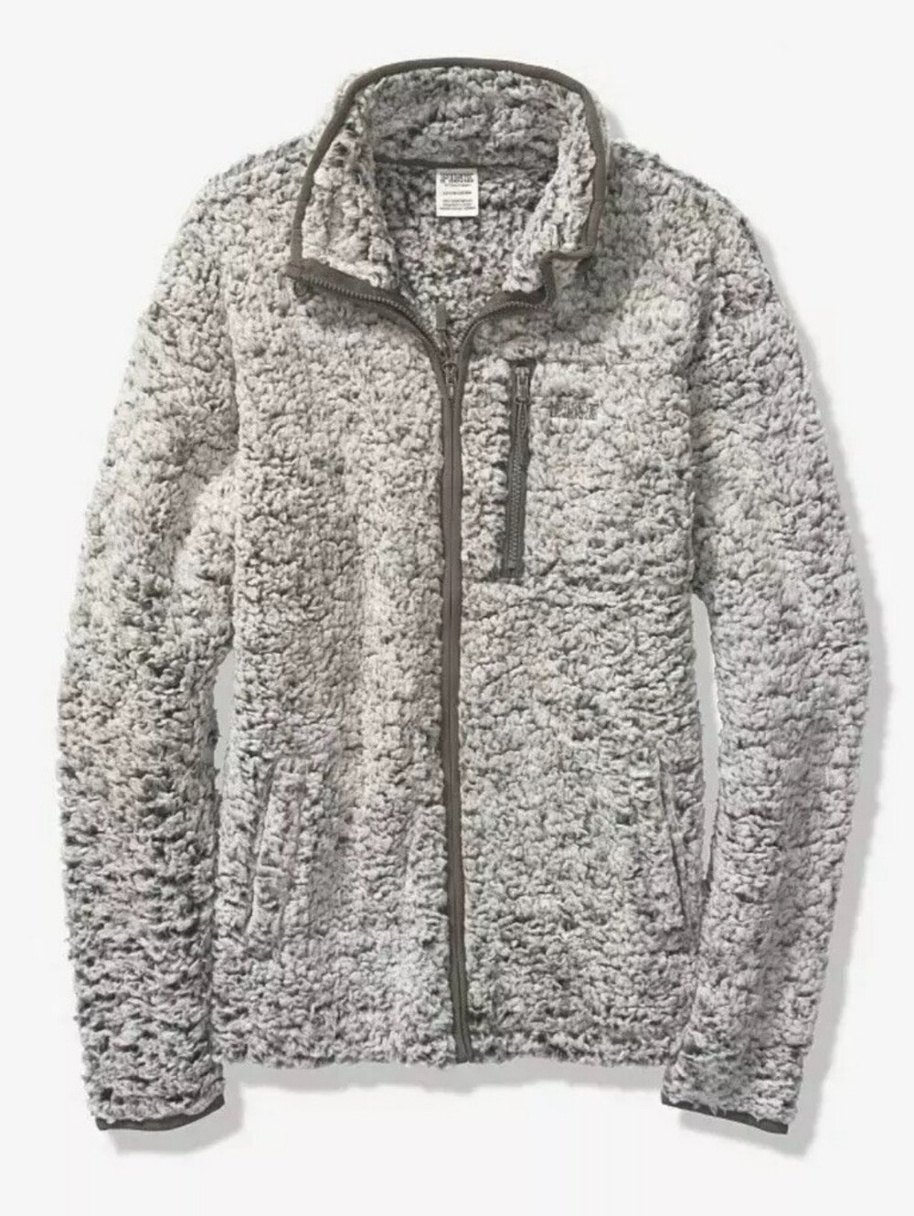 Victoria's Secret Pink Sherpa Full Zip Jacket Frosted Marl Gray